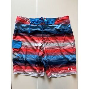 Under Armour Storm 1 Board Shorts - Pink/Blue Stripe Pattern - Heat Gear Size 38